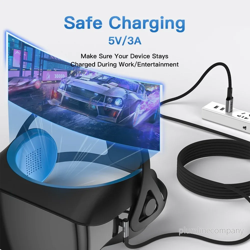 NÖRDIC VR Link kabel 5m USB3.2 Gen1 USB-C till A 10Gbps 3A snabb laddning Quest 2 Super Speed USB Link Cable Svart - Bild 2