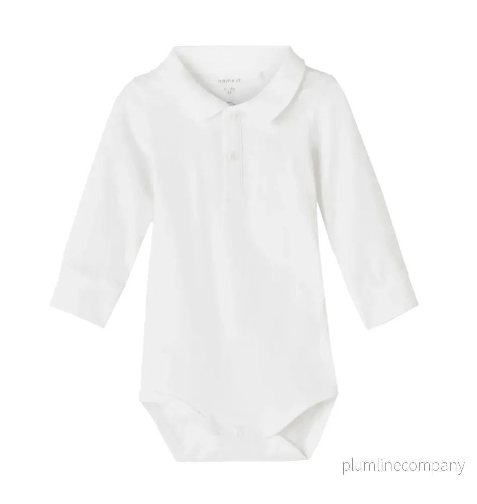 Body m krage - NBMHOLGER LS POLO BODY NOOS - Bright White